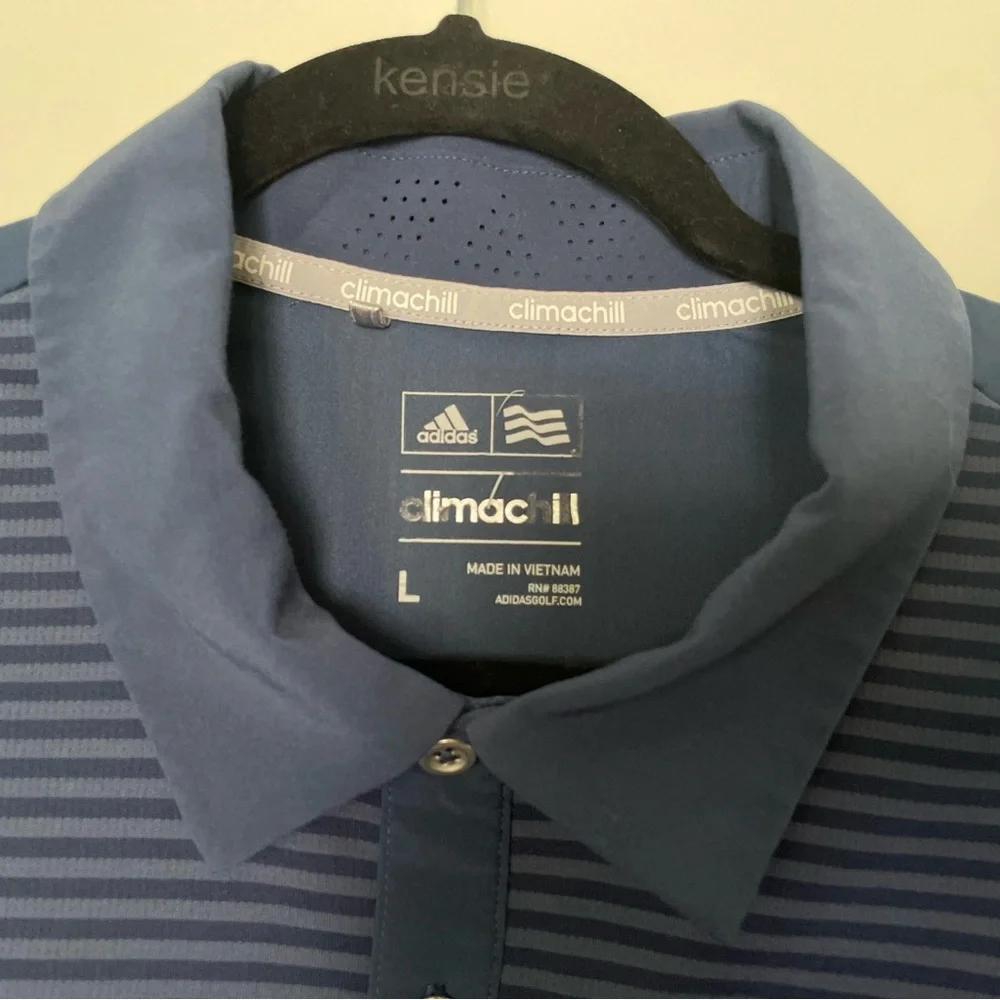 Adidas Old Natchez Country Club - Climachill Navy Tonal Stripe Golf Polo - Sz L​